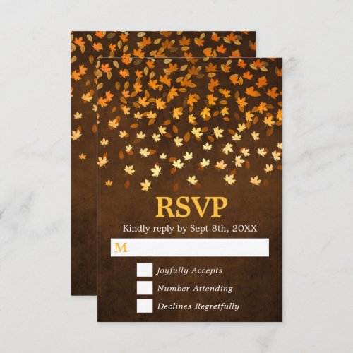 Autumn Leaves Gold and Brown Grunge Wedding RSVP Card