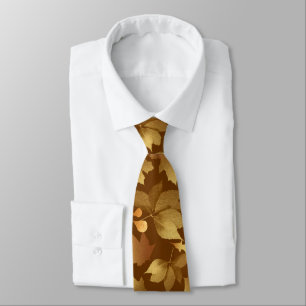 Autumn Leaves Gold and Brown Pattern Neck Tie