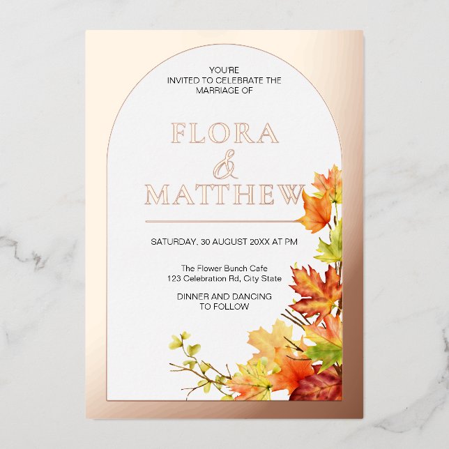Autumn leaves Gold Boho Classic | Modern Wedding  Foil Invitation (Front)
