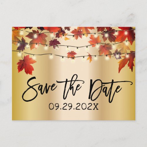 Autumn Leaves Gold Fall Wedding Save the Date Announcement Postcard