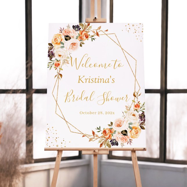Autumn Leaves Gold Floral Geometric Bridal Shower Foam Board (Creator Uploaded)