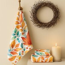 Autumn Leaves Gold Teal Orange Towel Set