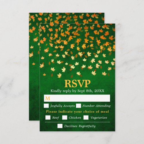 Autumn Leaves Green Grunge Wedding Meal Choice RSVP Card