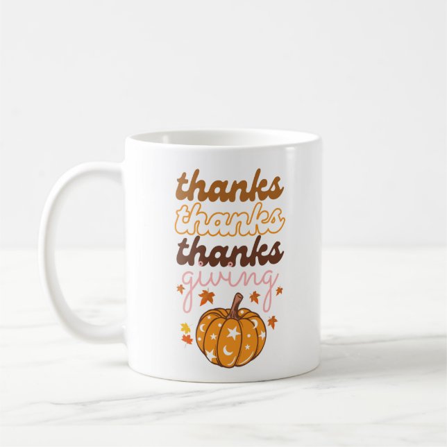 Autumn Leaves Groovy Pumpkin Holiday Thanksgiving Coffee Mug (Left)