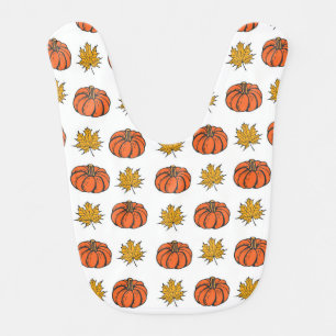 Autumn Leaves: Hand-Drawn Pumpkin Pattern Baby Bib