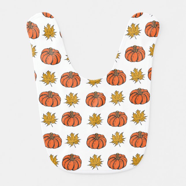 Autumn Leaves: Hand-Drawn Pumpkin Pattern Baby Bib (Front)