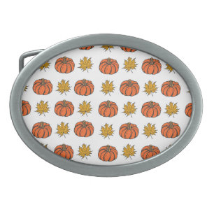 Autumn Leaves: Hand-Drawn Pumpkin Pattern Belt Buckle