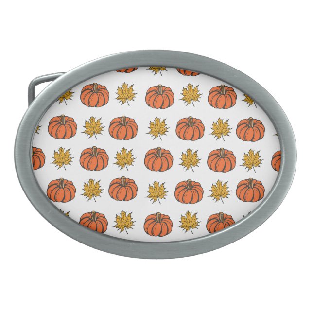 Autumn Leaves: Hand-Drawn Pumpkin Pattern Belt Buckle (Front)
