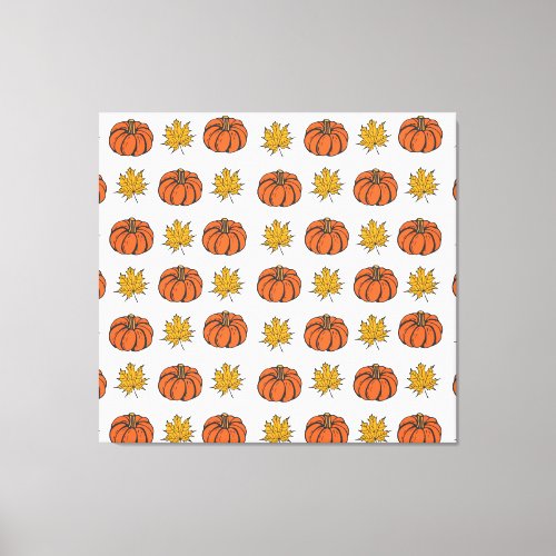 Autumn Leaves Hand_Drawn Pumpkin Pattern Canvas Print