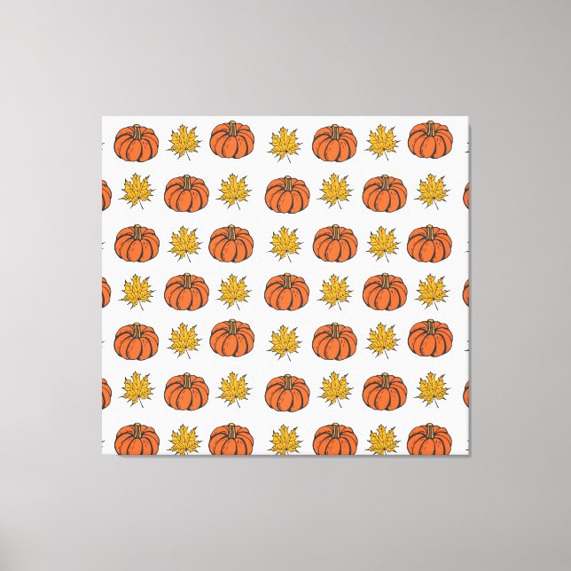 Autumn Leaves: Hand-Drawn Pumpkin Pattern Canvas Print (Front)