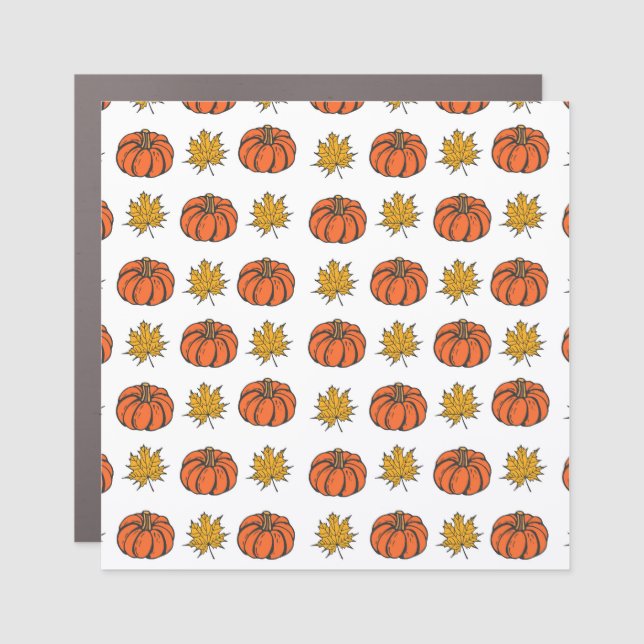 Autumn Leaves: Hand-Drawn Pumpkin Pattern Car Magnet (Front)