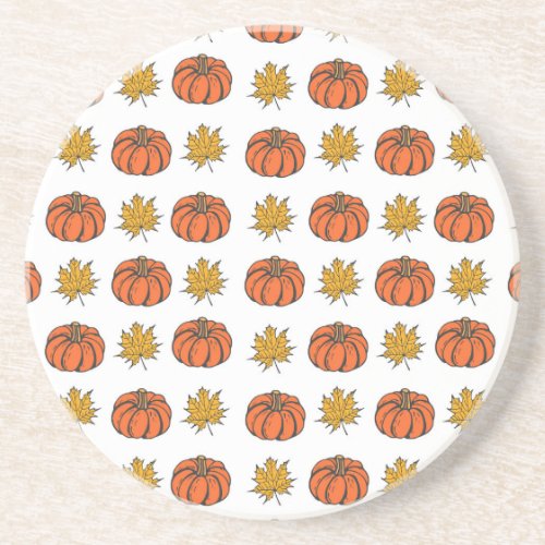 Autumn Leaves Hand_Drawn Pumpkin Pattern Coaster
