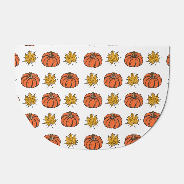 Autumn Leaves: Hand-Drawn Pumpkin Pattern Doormat (Front)