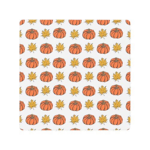 Autumn Leaves Hand_Drawn Pumpkin Pattern Metal Print