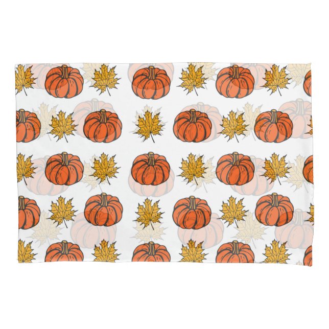 Autumn Leaves: Hand-Drawn Pumpkin Pattern Pillow Case (Front)