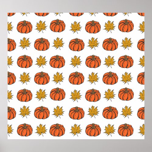 Autumn Leaves Hand_Drawn Pumpkin Pattern Poster