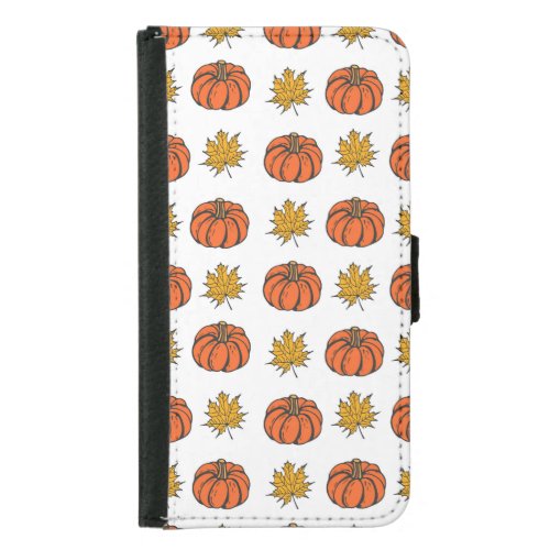 Autumn Leaves Hand_Drawn Pumpkin Pattern Samsung Galaxy S5 Wallet Case