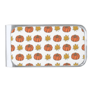 Autumn Leaves: Hand-Drawn Pumpkin Pattern Silver Finish Money Clip