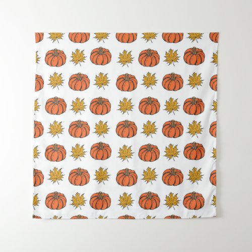 Autumn Leaves Hand_Drawn Pumpkin Pattern Tapestry