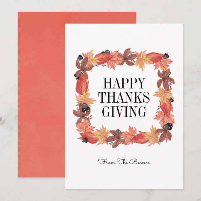 Autumn Leaves Happy Thanksgiving Card (Front/Back)