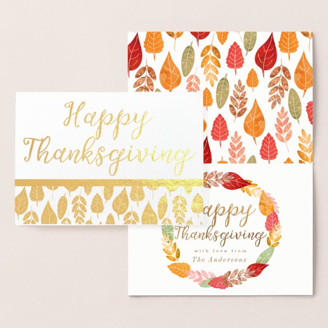 Autumn Leaves Happy Thanksgiving Foil Card (Display)