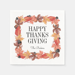 Autumn Leaves Happy Thanksgiving Paper Napkin