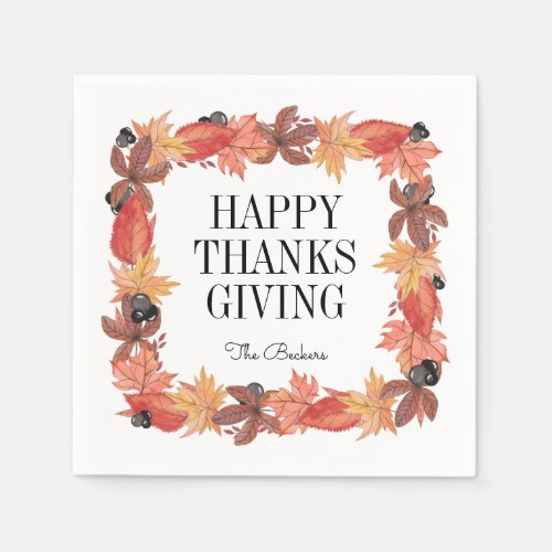 Autumn Leaves Happy Thanksgiving Paper Napkin