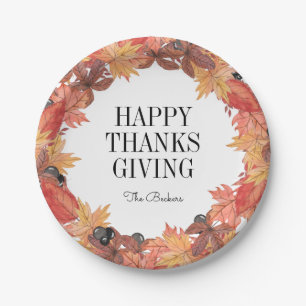 Autumn Leaves Happy Thanksgiving Paper Plate