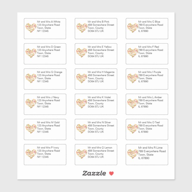 Autumn Leaves Heart Individual Name and Address Sticker (Sheet)