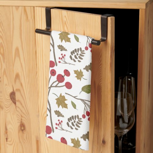 Autumn leaves holly foliage fall color pattern kitchen towel