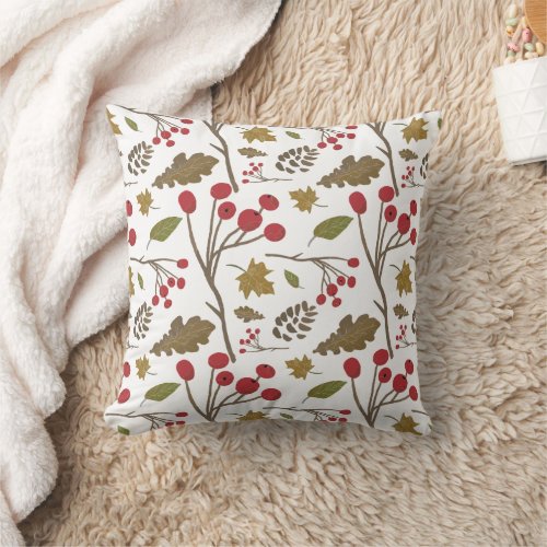 Autumn leaves holly foliage fall color pattern throw pillow