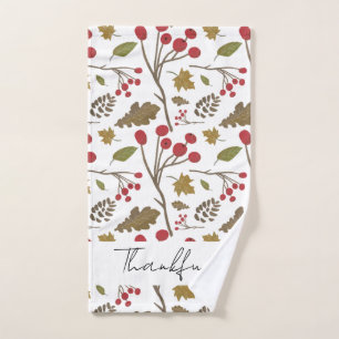 Autumn leaves holly Thankful fall color pattern Bath Towel Set