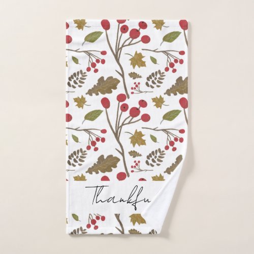Autumn leaves holly Thankful fall color pattern Bath Towel Set