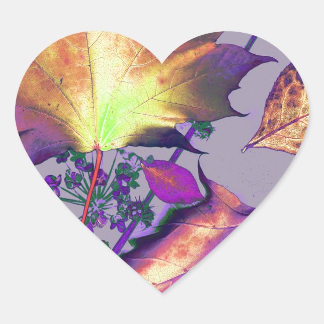 Autumn Leaves in Lilac Heart Sticker (Front)