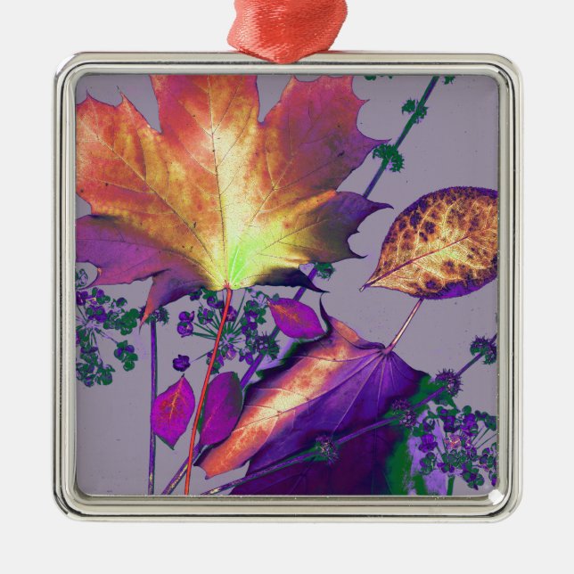 Autumn Leaves in Lilac Metal Ornament (Front)