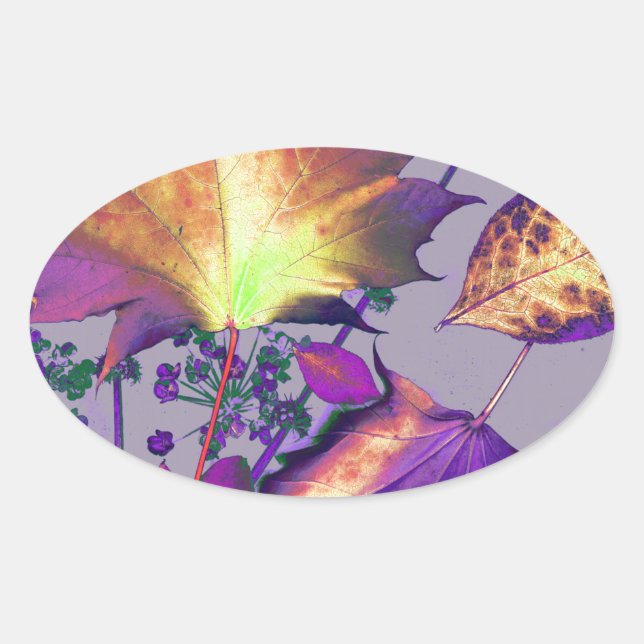 Autumn Leaves in Lilac Oval Sticker (Front)