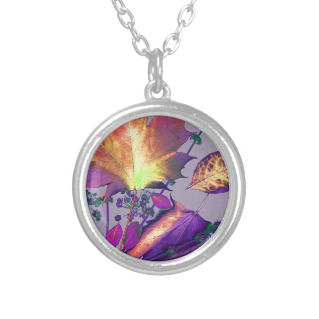Autumn Leaves in Lilac Silver Plated Necklace (Front)