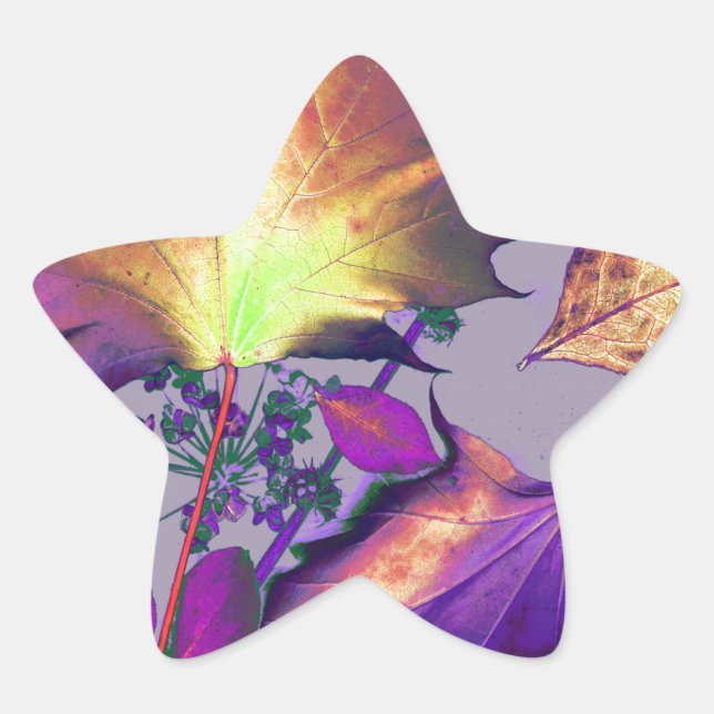 Autumn Leaves in Lilac Star Sticker (Front)