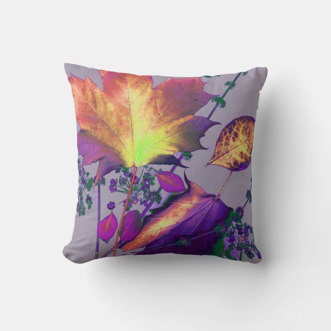 Autumn Leaves in Lilac Throw Pillow (Front)