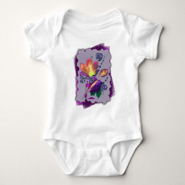 Autumn Leaves in Lilac with Purple Baby Bodysuit (Front)