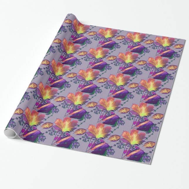 Autumn Leaves in Lilac Wrapping Paper (Unrolled)