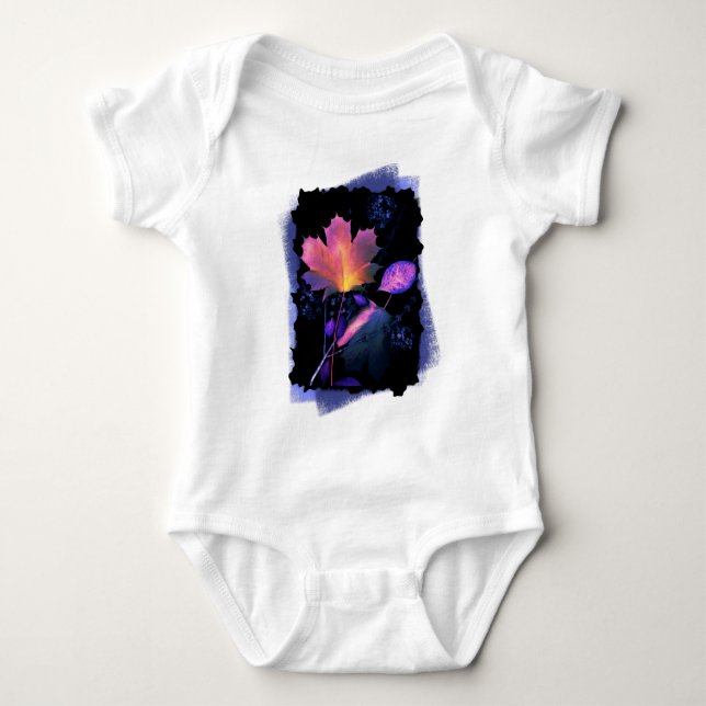 Autumn Leaves in Neon and Blue Baby Bodysuit (Front)