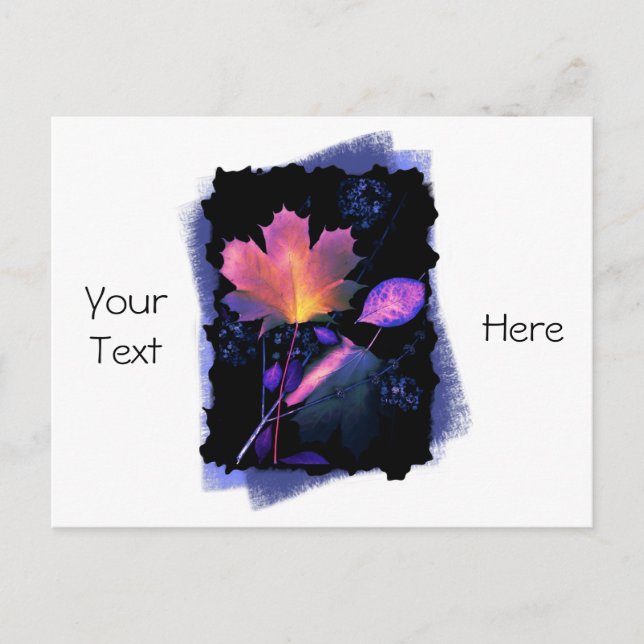 Autumn Leaves in Neon and Blue Postcard (Front)
