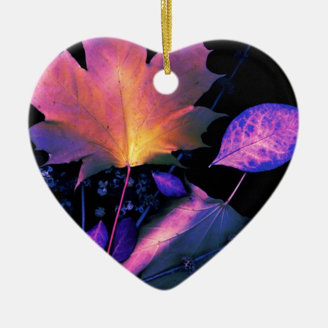 Autumn Leaves in Neon Ceramic Ornament (Front)
