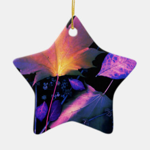 Autumn Leaves in Neon Ceramic Ornament