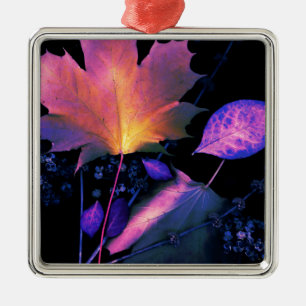 Autumn Leaves in Neon Metal Ornament
