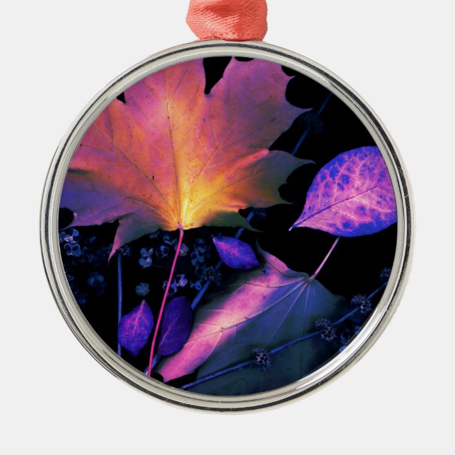 Autumn Leaves in Neon Metal Ornament (Front)