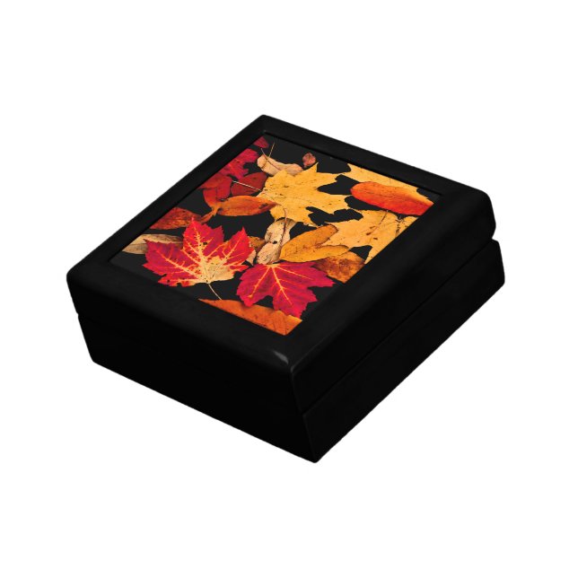 Autumn Leaves in Red Orange Yellow Brown Gift Box (Side)