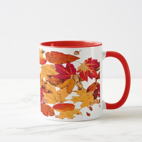 Autumn Leaves in Red Orange Yellow Brown Mug