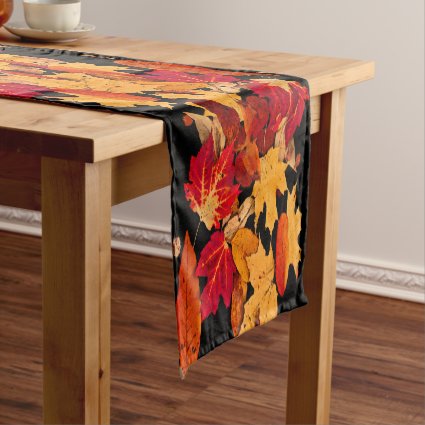 Autumn Leaves in Red Orange Yellow Brown Short Table Runner